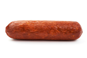 Smoked ham sausage, isolated on white background.