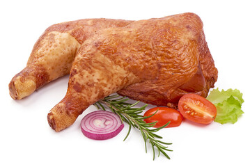 Smoked chicken legs, isolated on white background.