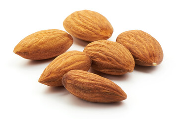 Almond nuts, isolated on white background.