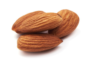 Almond nuts, isolated on white background.