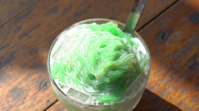 Refreshing Green Es Cendol Dessert, Iced Sweet Treats