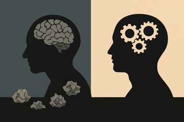 Exploring the Dichotomy of the Human Mind: From Chaotic Thoughts to Structured Ideas in Black and Beige Silhouettes Representing Cognitive Processing