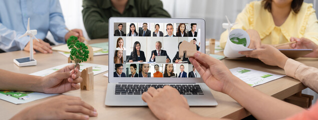 Business people on video conference for brisk virtual group meeting of corprate business office...