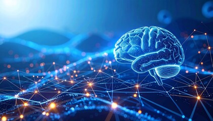 Human brain connecting with environment and ai across a vast surreal landscape