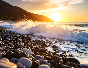 Sunset beach waves