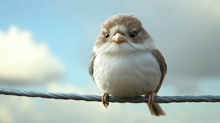 Grumpy Bird on a Wire: A 3D rendered illustration of a feathery friend with a grumpy expression perched on a wire, capturing a moment of avian contemplation.