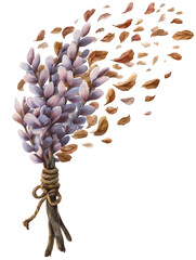Beautiful floral bouquet with lavender petals and falling leaves in motion