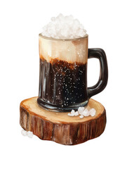 Delicious Cold Beverage with Foam Served in Glass on Wooden Slice