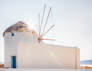 Mykonos, Greece:  white windmills 