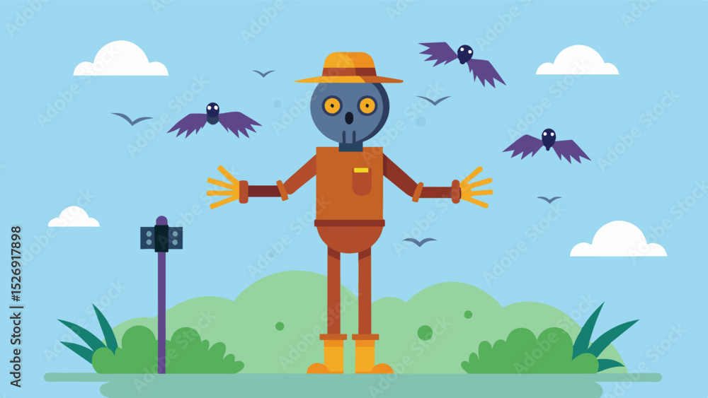 Poster a smart scarecrow equipped with ai sensors is able to detect the presence of pest birds and automati