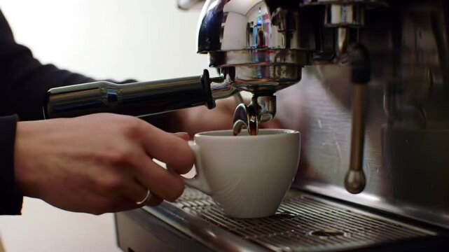 Espresso Machine Brewing Dark Coffee Drink Preparation Process