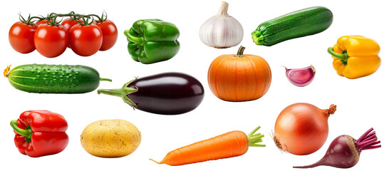 Fresh assorted vegetables isolated on white background  