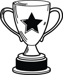 A simple icon of a trophy cup with a star on it, representing business achievement and success, clean lines, flat design.