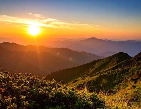 Majestic mountain sunset view - Powered by Adobe