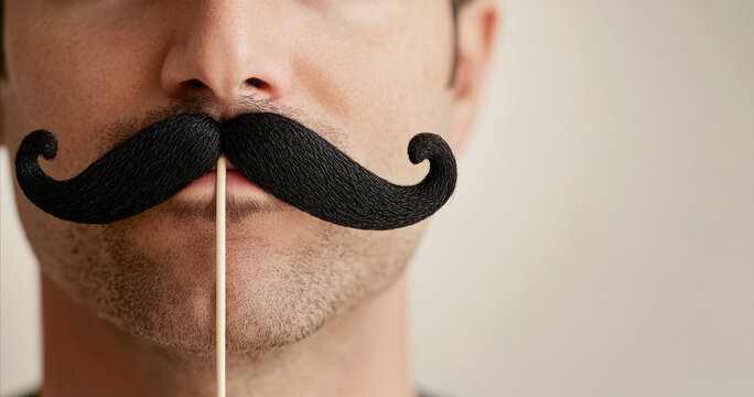 Minimal portrait of man with novelty mustache symbolizing men’s health and cancer awareness support