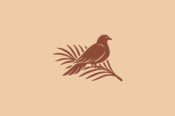 Dove on palm branch minimal ink sketch black and white vector