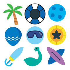 Colorful Summer Beach Icon Collection