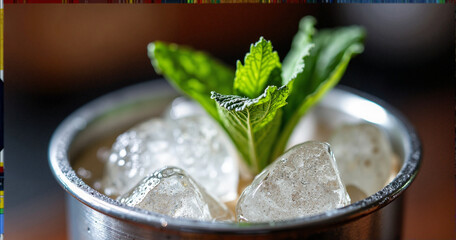 A refreshing mint julep cocktail served in a frosty silver julep cup, perfect for upscale bars and summer drink promotions.