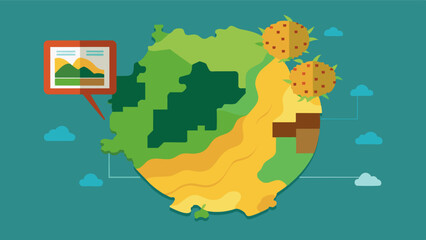 A satellite image is shown in combination with a digital soil map highlighting the correlation between soil types and land cover allowing farmers to make informed decisions on land. Vector