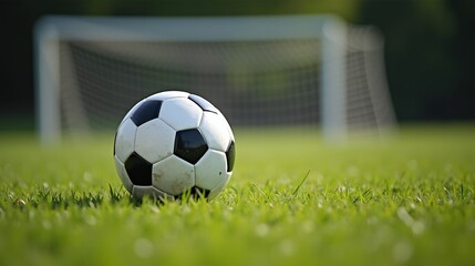 A pristine soccer ball lies on a lush green field.
