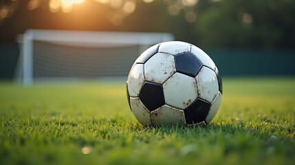 The pristine soccer ball rests on the lush green field.