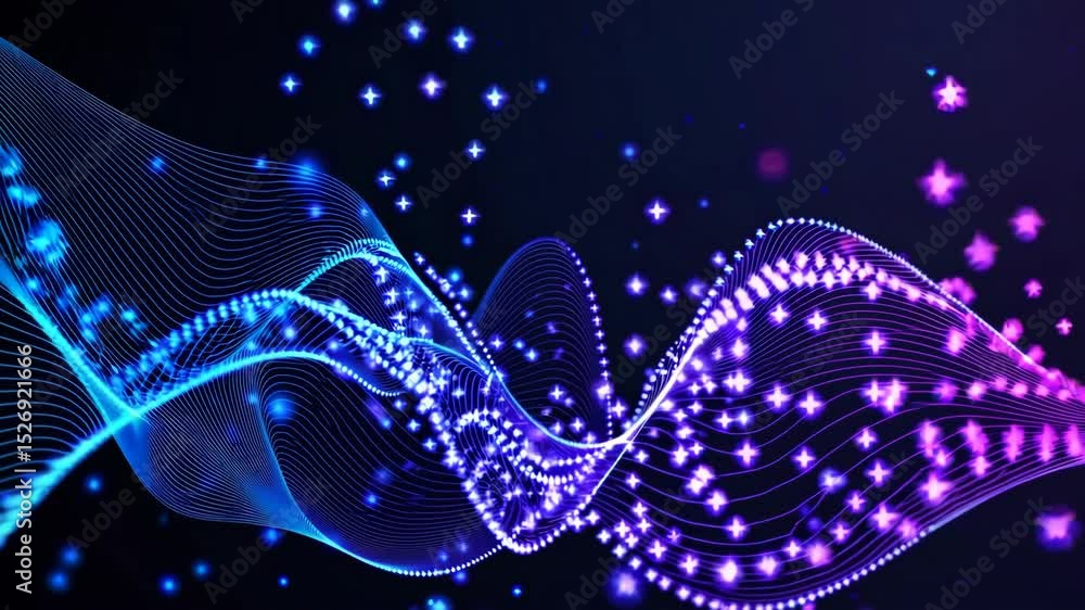 Poster digital wave particles music and small particles dance motion on wave for digital background