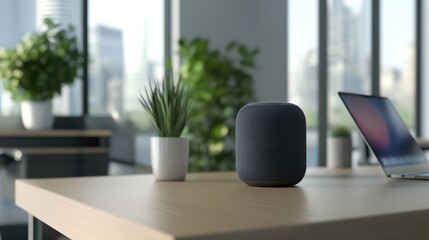 Smart Speaker on Modern Office Desk.