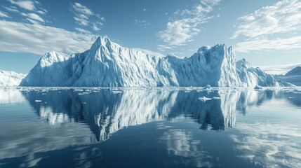 The melting glaciers of the Arctic showcase the stark effects of global warming with reflections in the surrounding waters. Generative AI