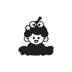 Cute girl with alien headband black and white vector illustration design