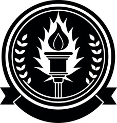 laurel wreath with ribbon Badge vector silhouette on a transparent background