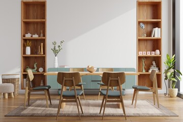 Modern dining room interior design with white wall.