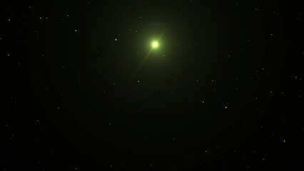 Eerie Green Starfield with a Central Glowing Light Source and Scattered Green Particles in Dark...