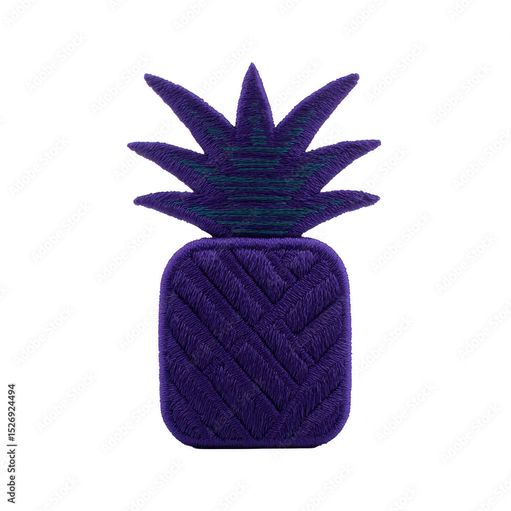 Poster vibrant purple embroidered pineapple design with textured surface, showcasing intricate stitching an