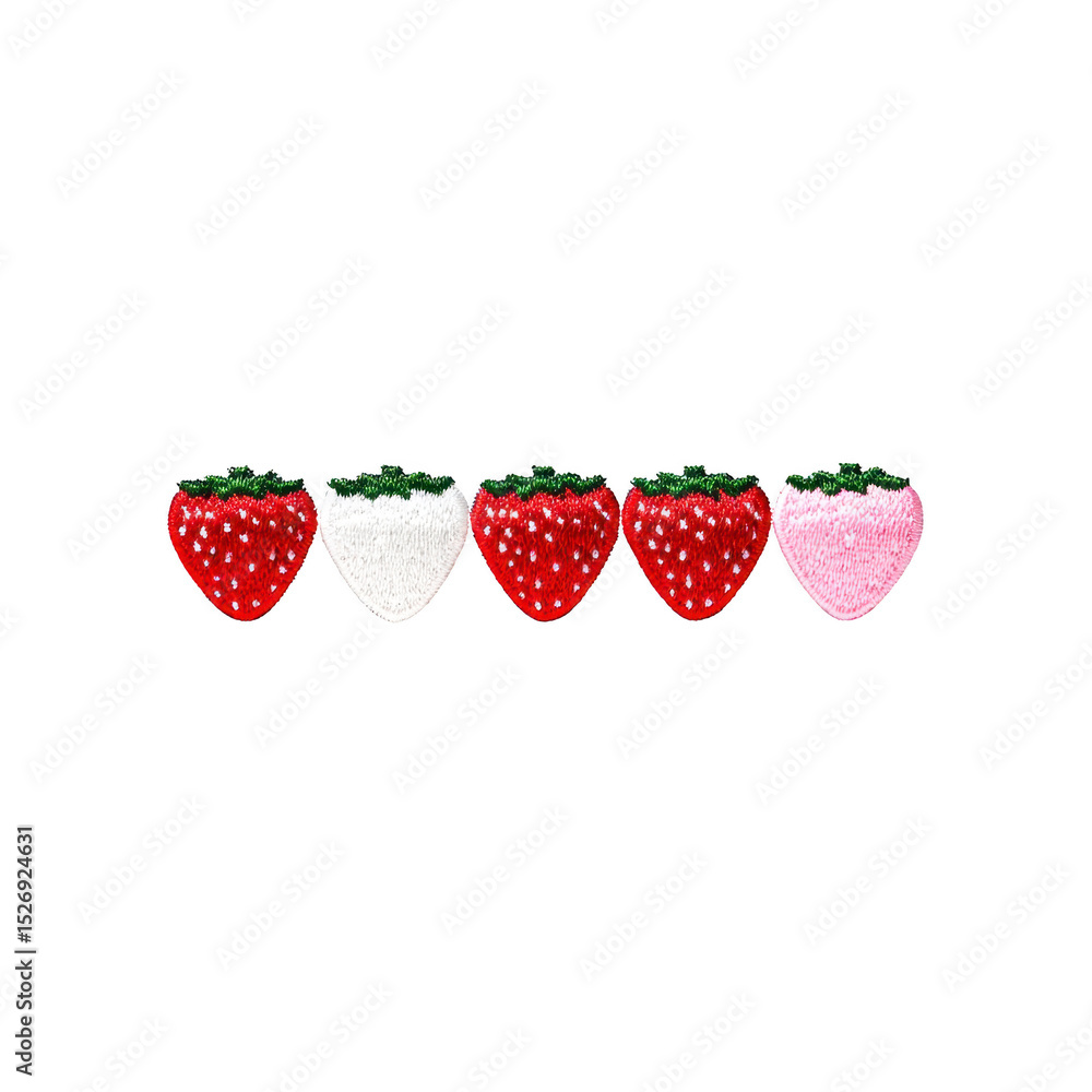 Aufkleber five colorful strawberries, each with unique design, are arranged in row against transparency backgr