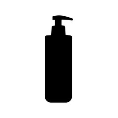 Silhouette of a tall rectangular bottle with a pump dispenser on top against a white background