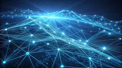 Fototapeta premium Abstract digital network connecting global information visualized through glowing nodes and lines in space