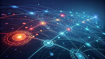 Fototapeta premium Abstract digital network structure in shades of blue and red representing global connectivity and data transfer