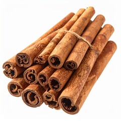 Bundle of Brown Cinnamon Sticks on White Background