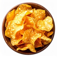 Crispy Potato Chips in Wooden Bowl