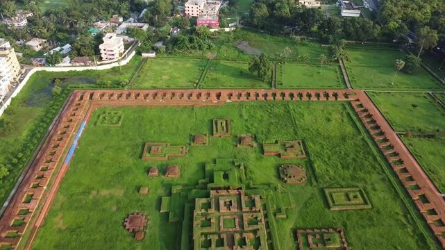 Drone view of Shalbon Buddho Bihar in a sunny day.Shalban bihar is a historical and popular place in Bangladesh