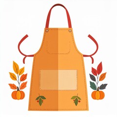 Orange Autumn Apron with Pumpkins and Leaves