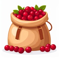 Illustration of a Burlap Sack Filled with Cranberries