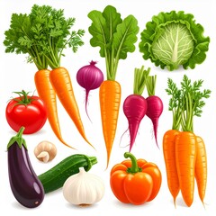 Assortment of Fresh Colorful Vegetables on White Background
