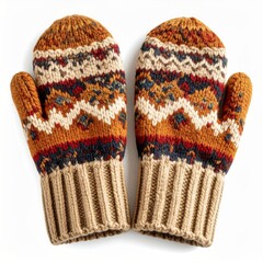 Warm Knitted Mittens with Autumnal Pattern