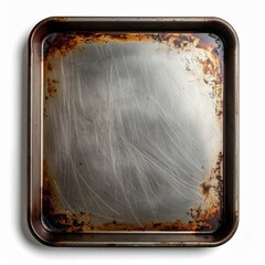 Rusty Metal Baking Sheet on White Background