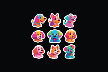 Colorful cartoon puppy dogs vector art cute dog stickers illustration set 