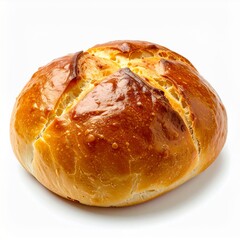 Golden Brown Round Bread on White Background