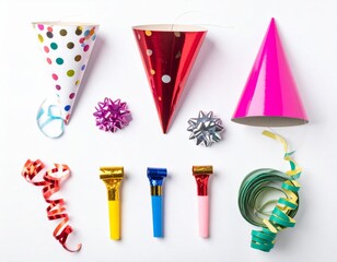 Colorful Party Supplies on White Background
