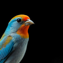 Colorful bird perched gracefully against a dark background showcasing its vibrant plumage and intricate details