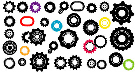Colorful Gear Pattern Design Technology Background showcasing various cogwheels in a vibrant arrangement perfect for engineering or mechanical projects.